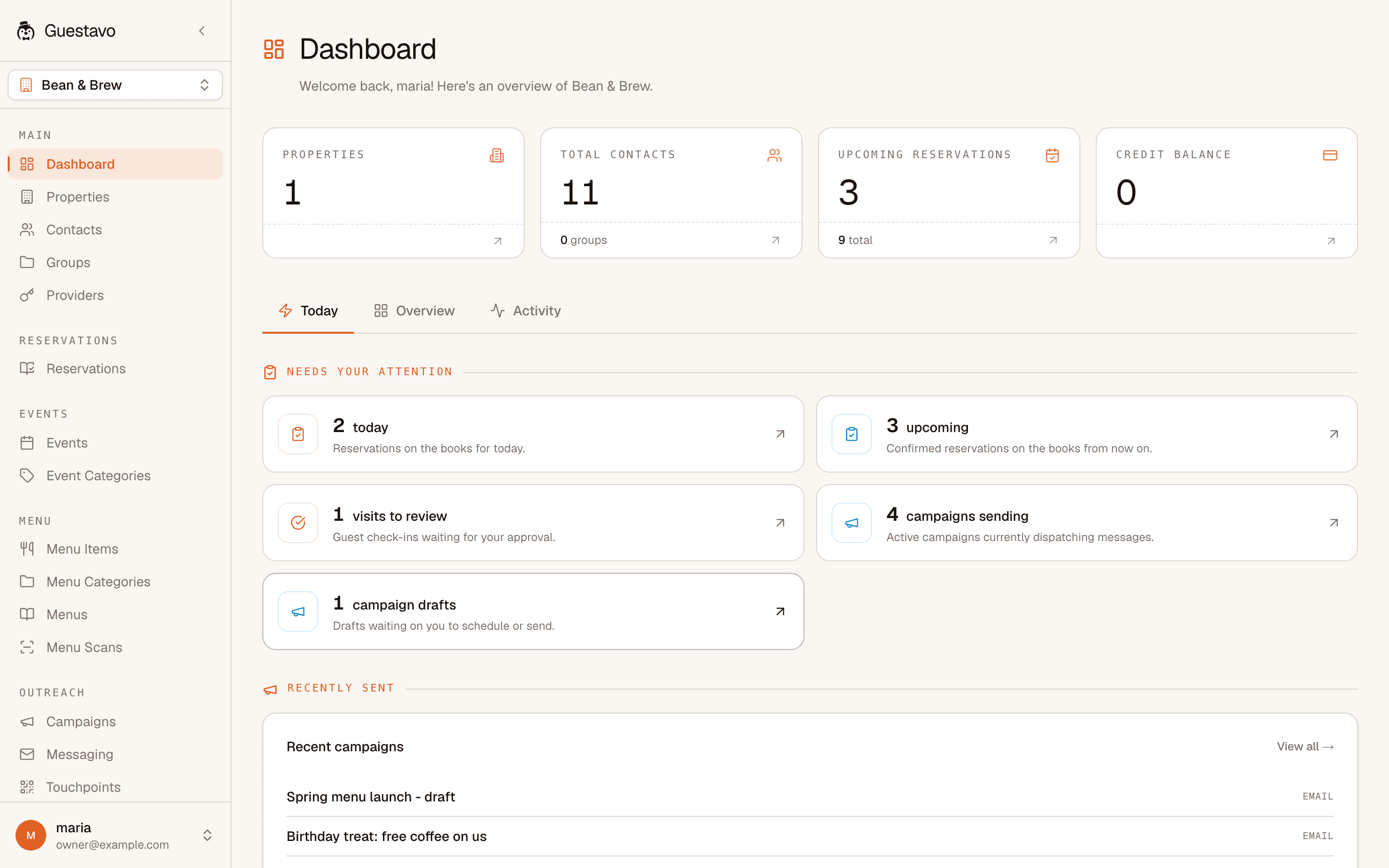 Guestavo dashboard